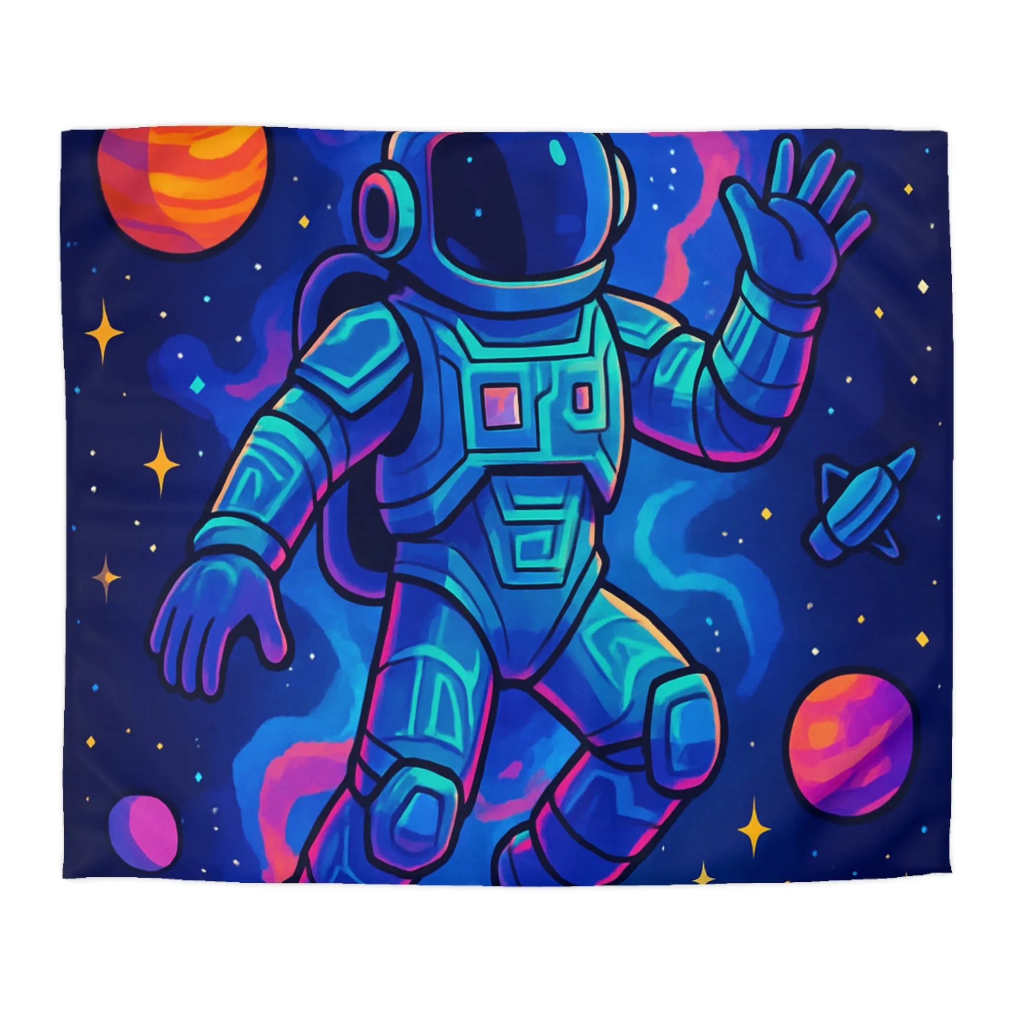 Housse de couette astronautique colorée spatiale avec planètes, étoiles et vaisseau cosmique dessins