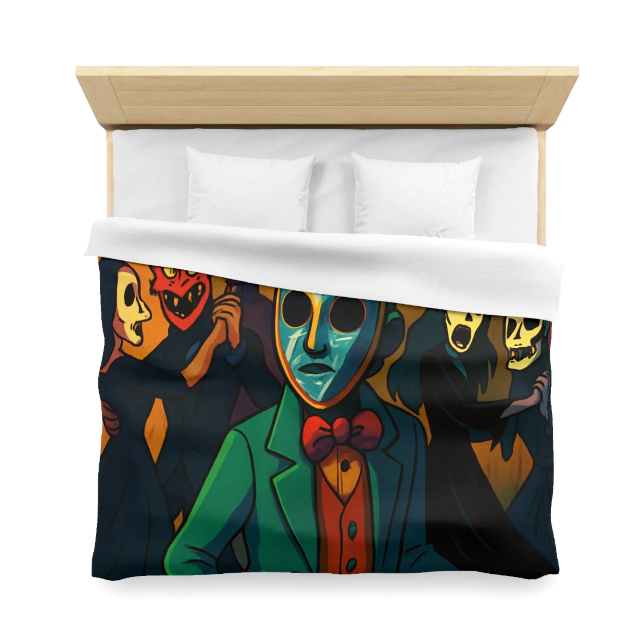Housse de couette Halloween Bal masqué sombre, masques effrayants, ambiance mystérieuse unique
