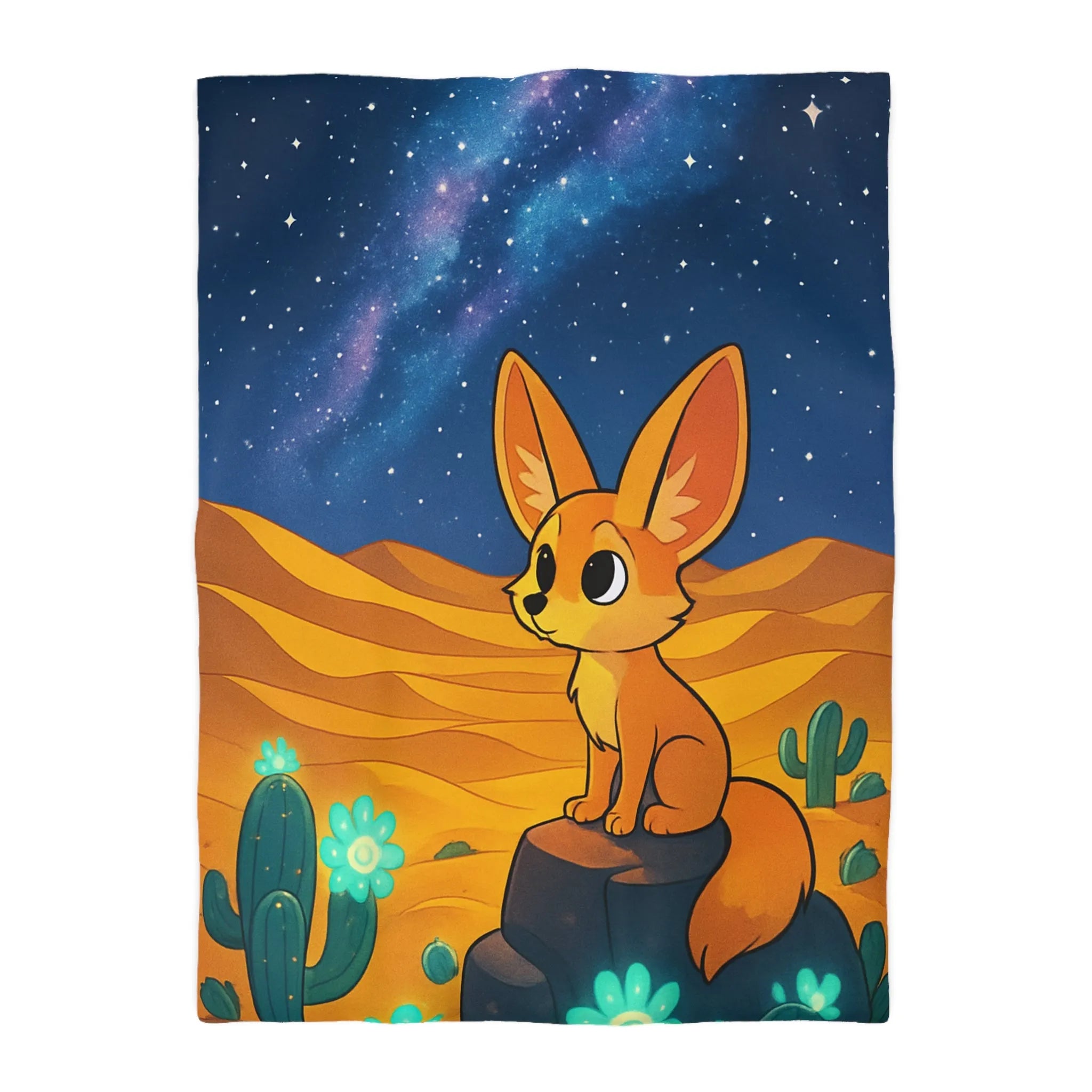 Housse de couette décorative avec renard fennec mignon sous ciel étoilé désertique