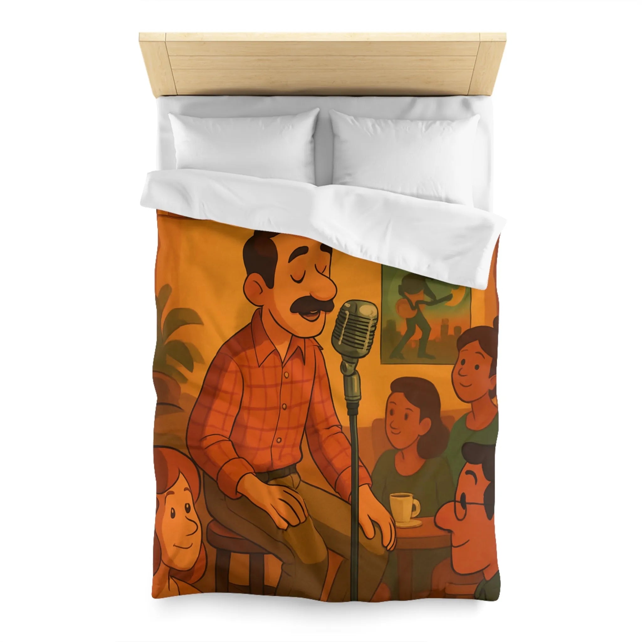 Housse de couette au design rétro avec scène musicale chaleureuse pour ambiance vintage