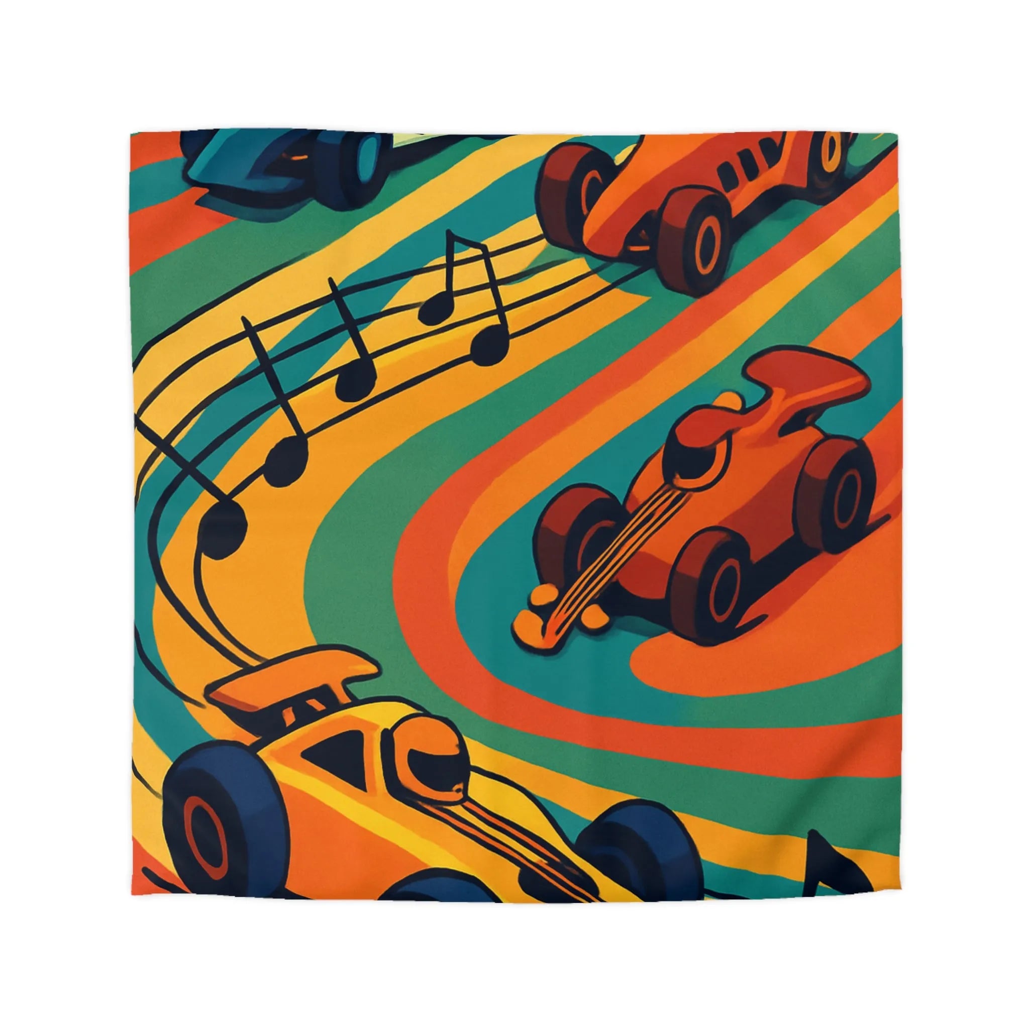 Housse de Couette Course Voitures Musique Vibrante pour Chambre Enfant Thème Animation
