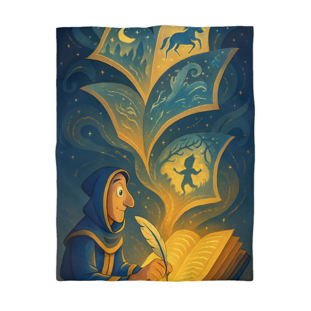 Housse de couette magique avec scène de conte illustrée et motifs féeriques scintillants