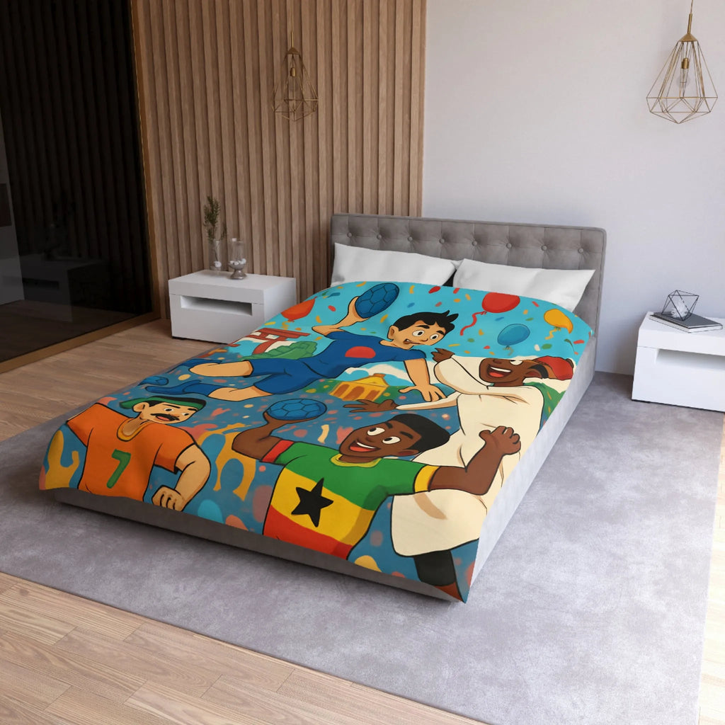 Housse de couette colorée célébrant la diversité multiculturelle avec ballons et drapeaux