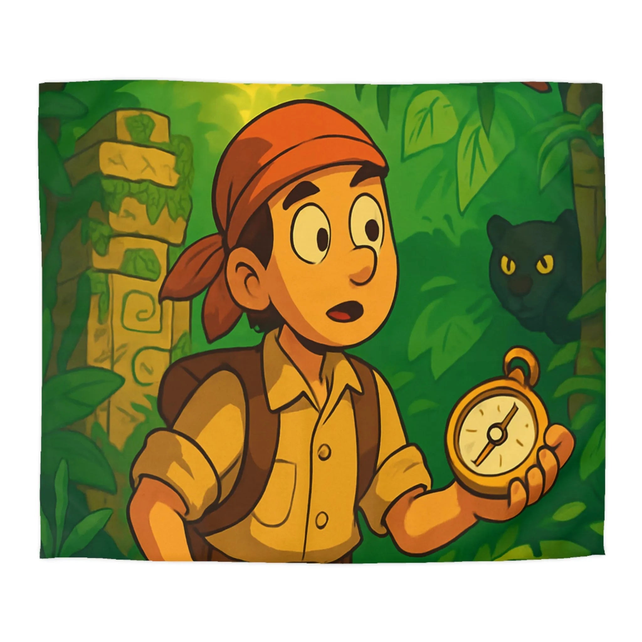 Exploration jungle animée avec boussole, perroquet, serpent et léopard pour chambre exotique