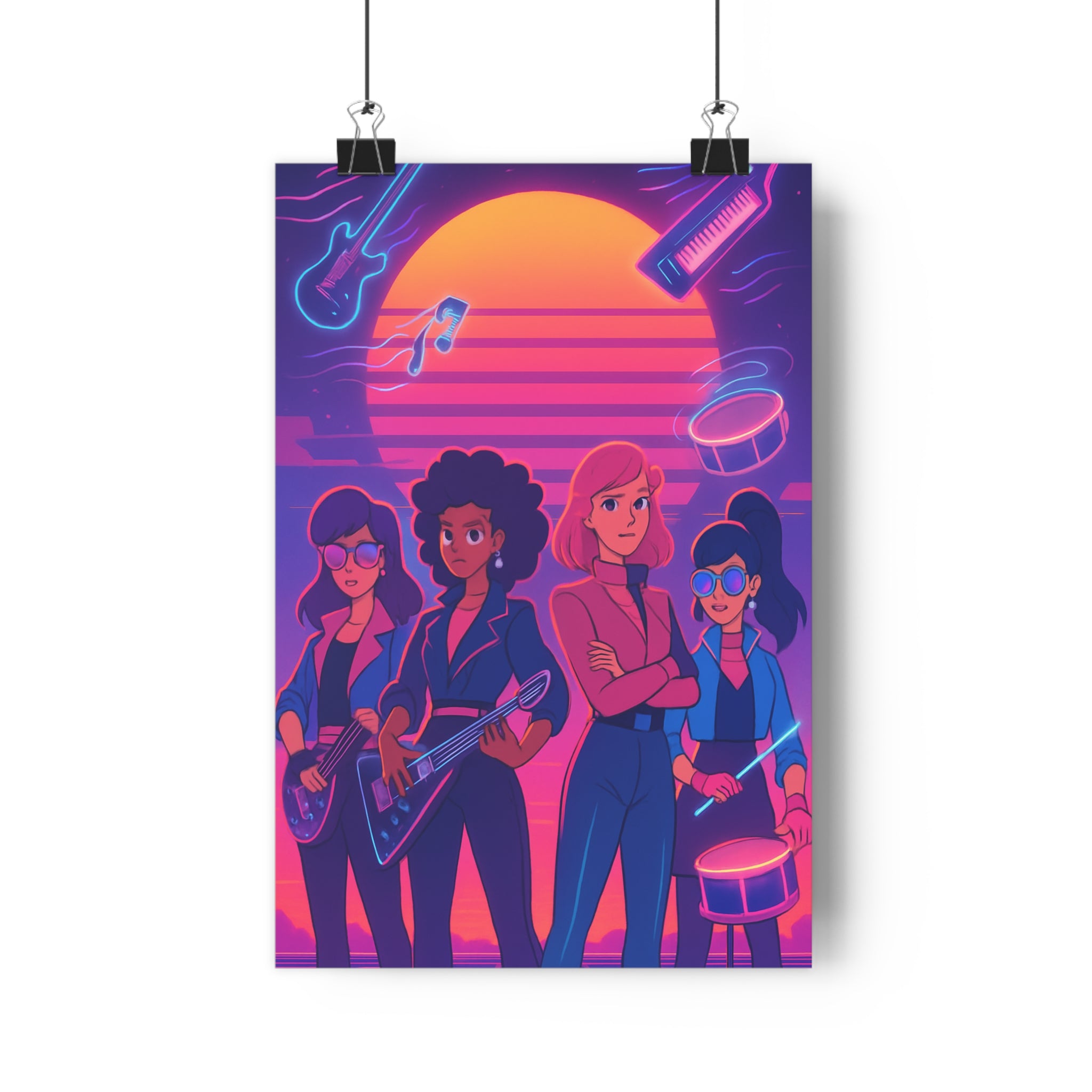 Poster décoratif rétro futuriste rose violet bleu salon chambre moderne vibrant nostalgique artistique féminin