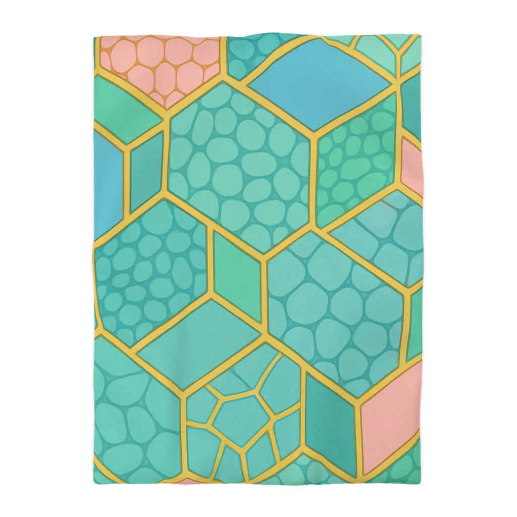 Housse de couette hexagonale pastel avec motifs géométriques et texture miel moderne