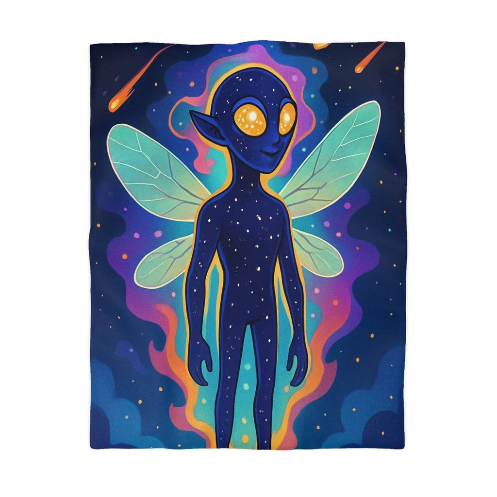 Housse de couette féerique avec créature cosmique et ailes éthérées pour chambre unique