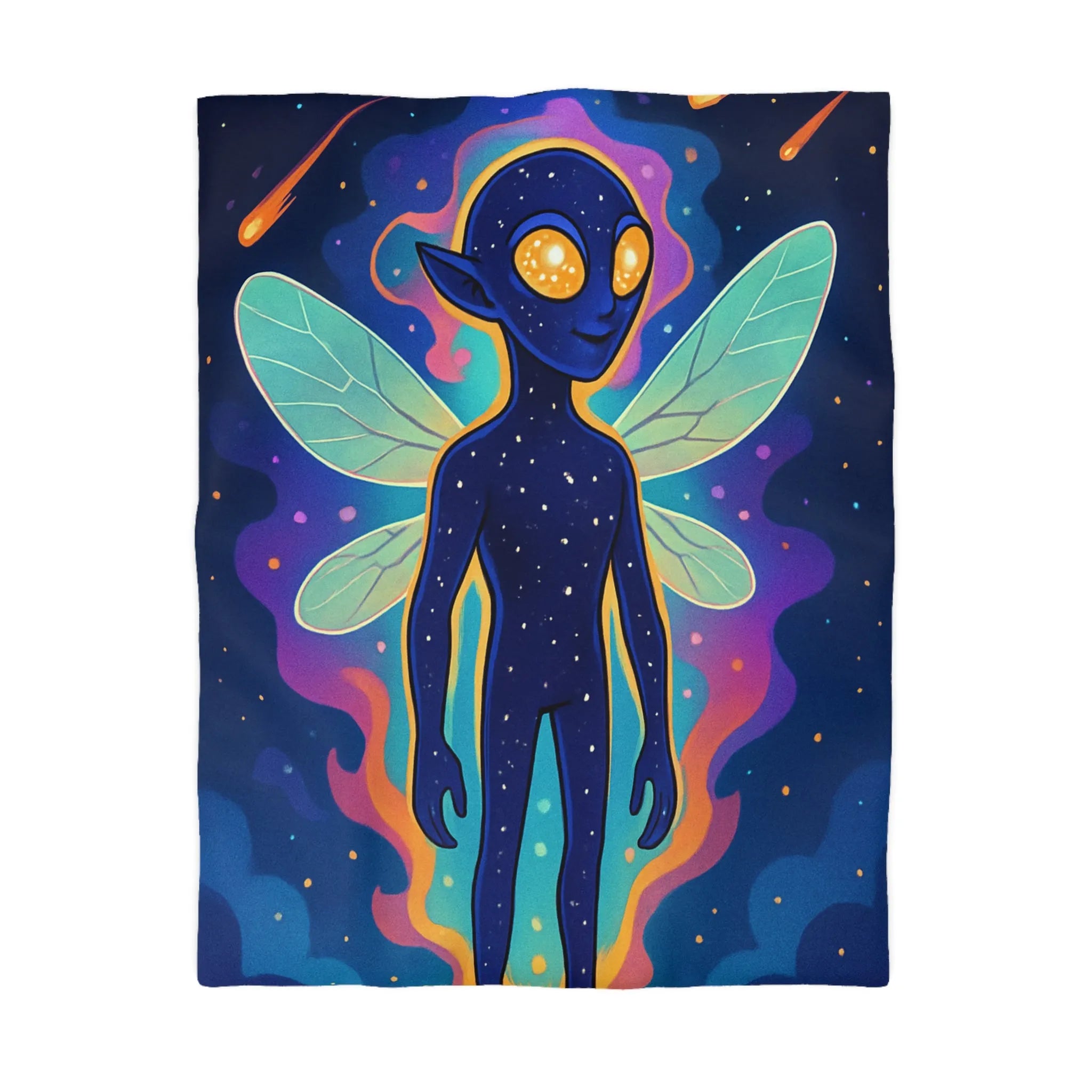 Housse de couette féerique avec créature cosmique et ailes éthérées pour chambre unique
