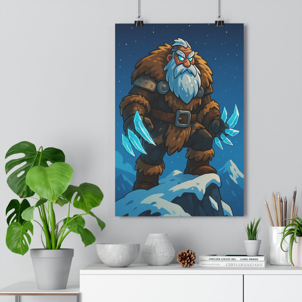 Poster décoratif guerrier nordique montagne enneigée mystique salon chambre ambiance fantastique format 30x46 cm