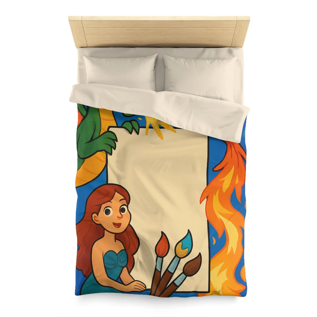 Housse de couette avec dragon, sirène et phénix pour chambre d'enfant artistique