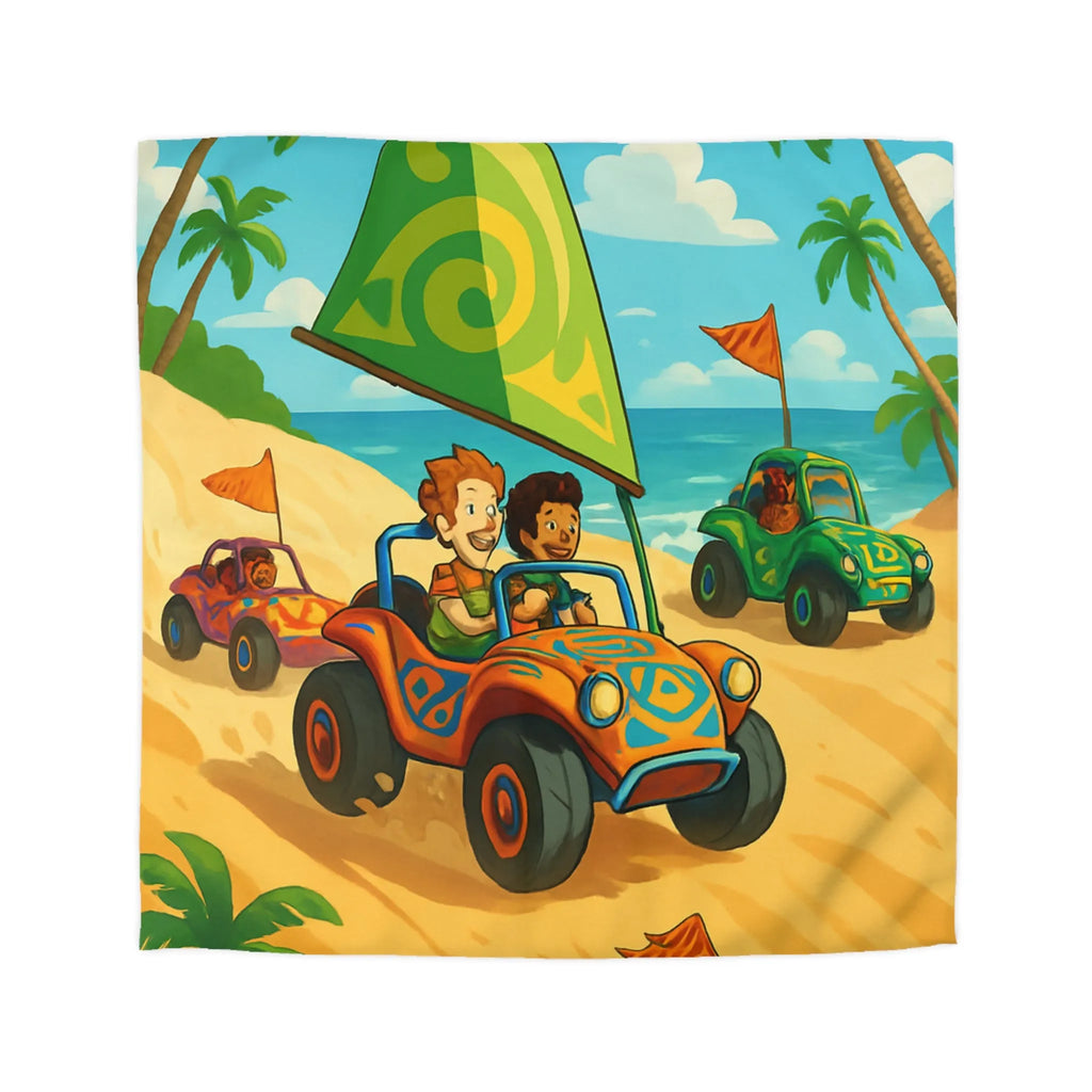 Housse de couette colorée avec motif voitures de plage et palmiers tropicaux