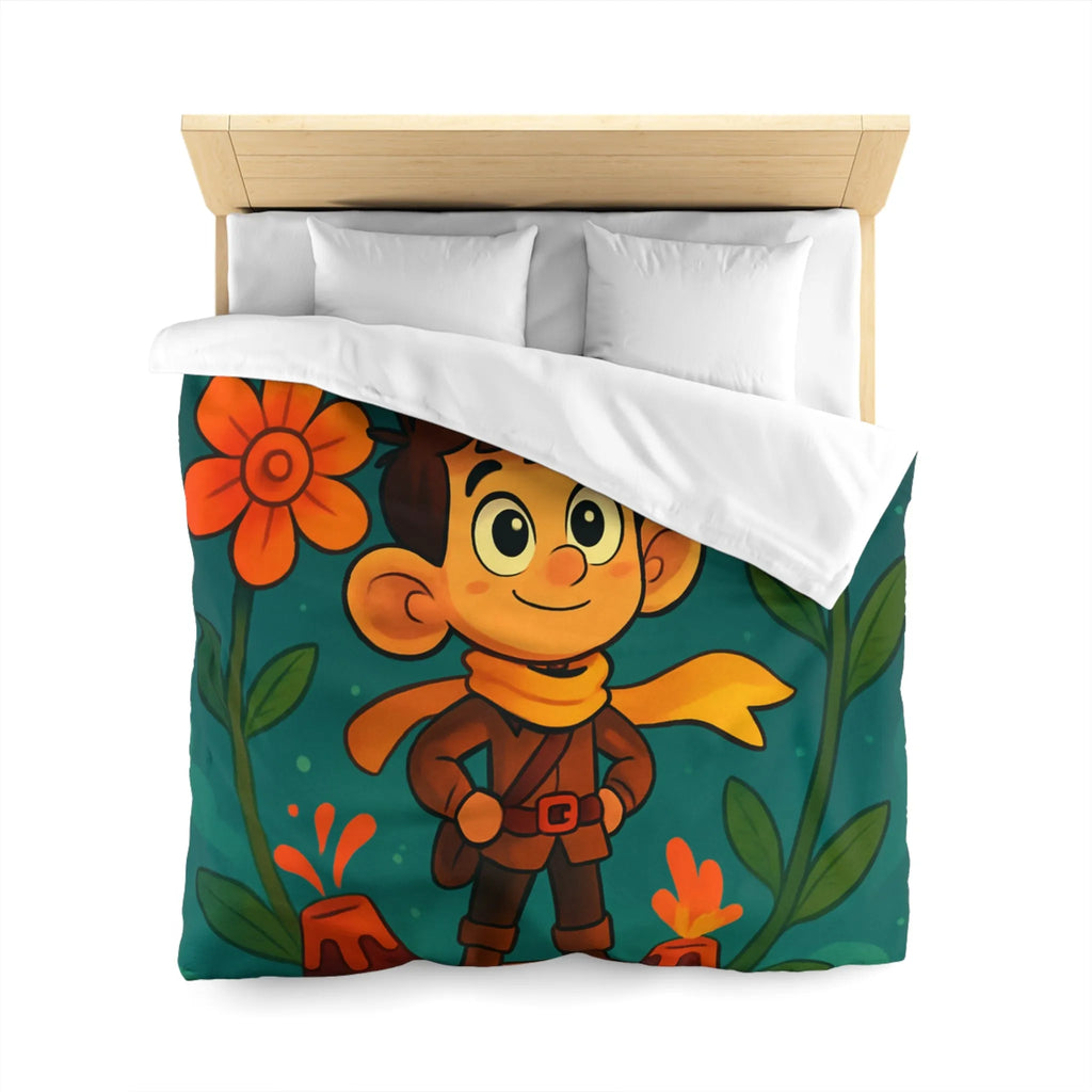 Housse de Couette Enfantine : Aventure Fantastique sur Volcan Fleuri Coloré et Amusant