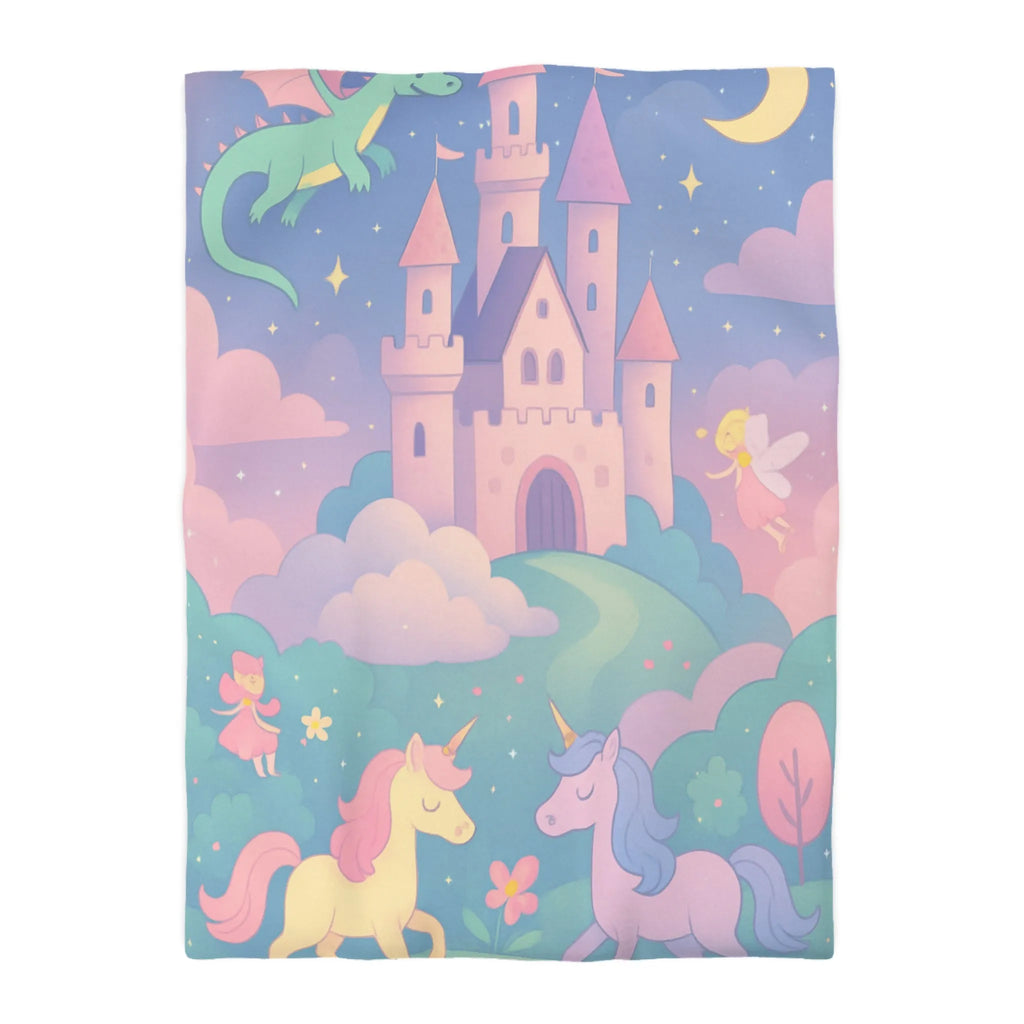 Housse de couette magique pour enfant avec licornes, château, dragon et fée