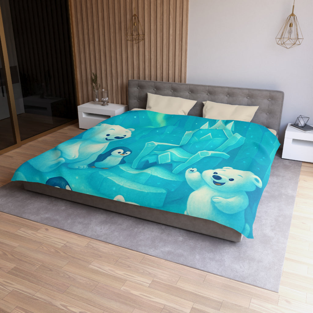 Housse de couette polaire avec ours et pingouins dans royaume glacial féerique