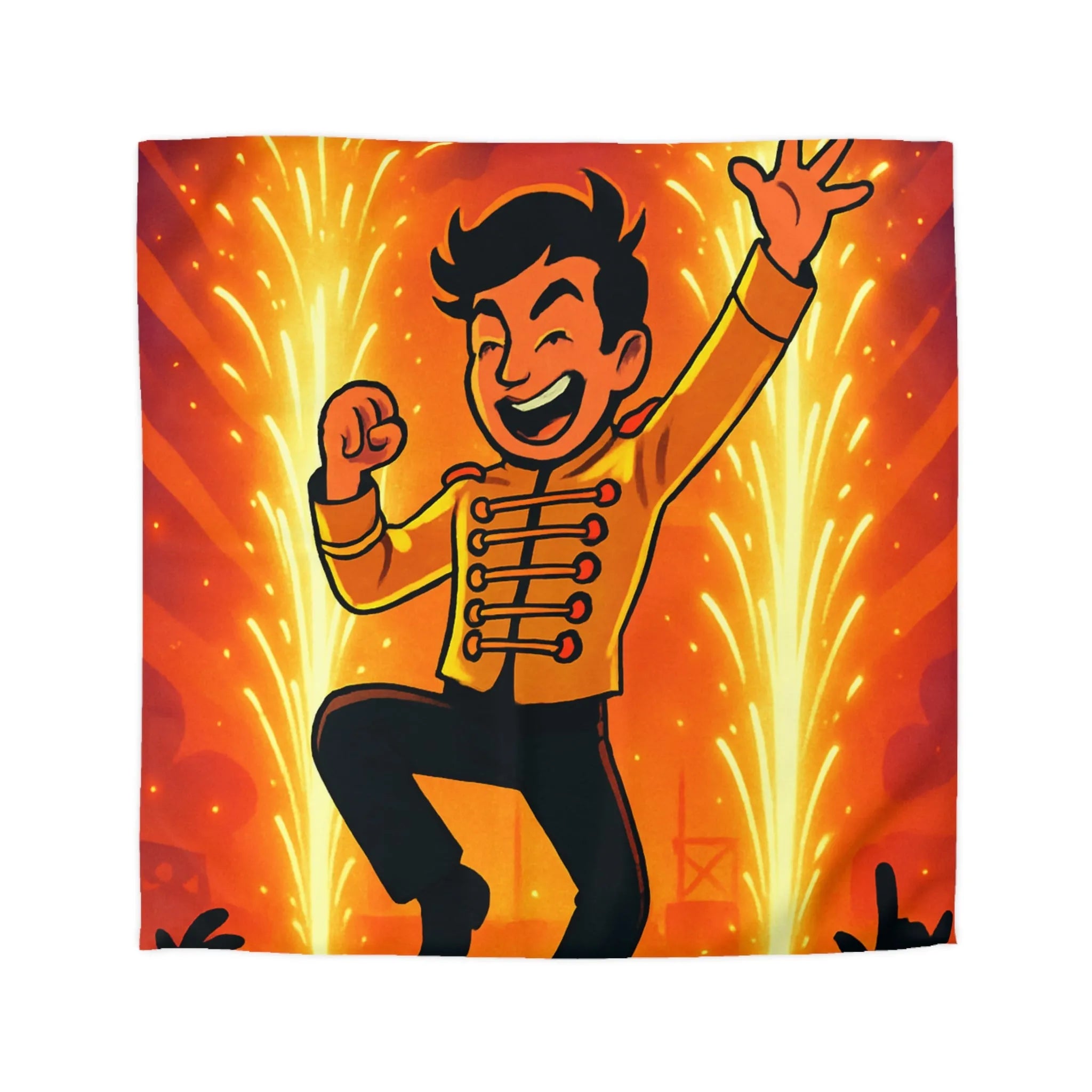 Housse de couette colorée avec personnage joyeux dans un spectacle éclatant et vibrant