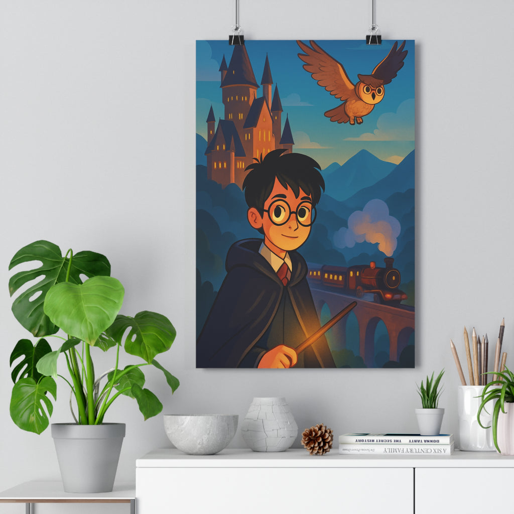 Poster décoratif enfant magique mystique sorcier château hibou train chambre aventure mur couleurs 30x46