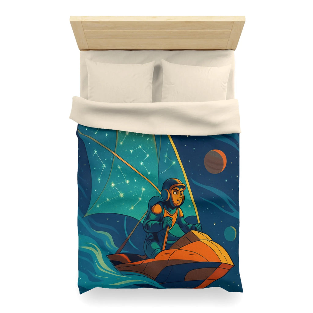 Housse de couette enfant avec cosmonaute naviguant sous la voile céleste étoilée