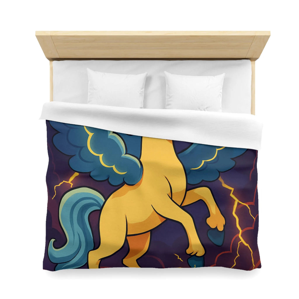 Housse de Couette Fantaisie Licorne Ailée avec Nuages Orageux et Éclairs Majestueux