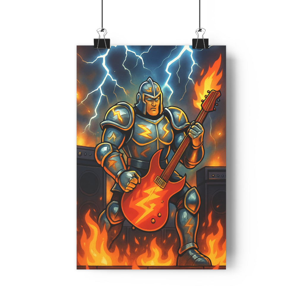 Poster décoratif moderne guerrier métal électrique bleu orange rouge intense énergique chambre salon scène