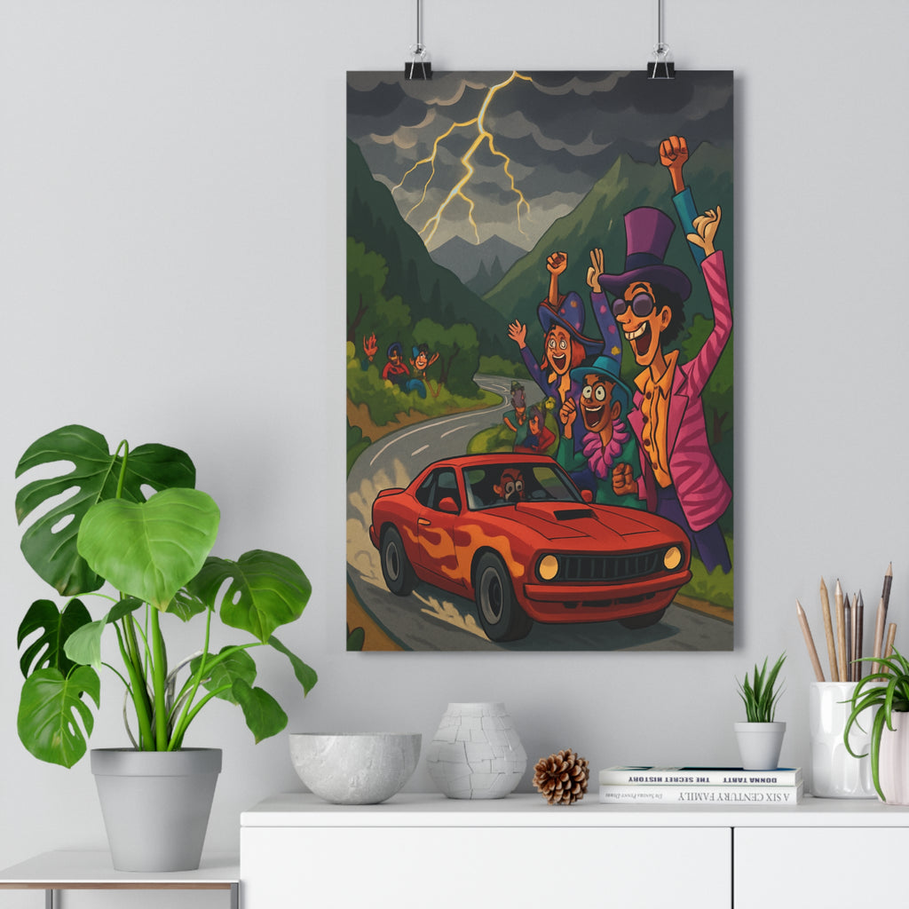 Poster décoratif voiture rouge dessin animé dramatique dynamique salon chambre 30x46 électrique énergie sinueuse