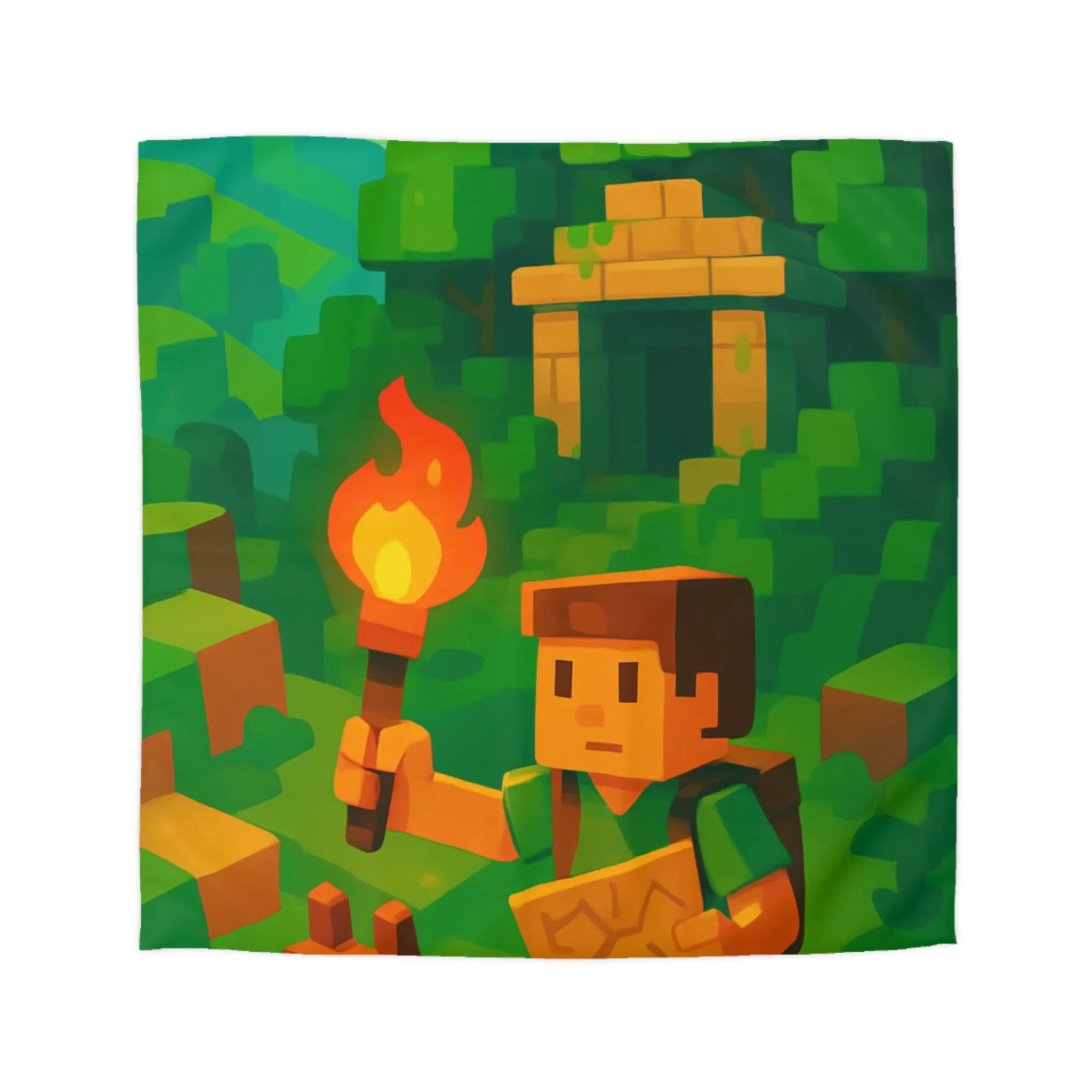 Explorez un monde aventureux et mystique avec cette housse de couette pixelisée géométrique