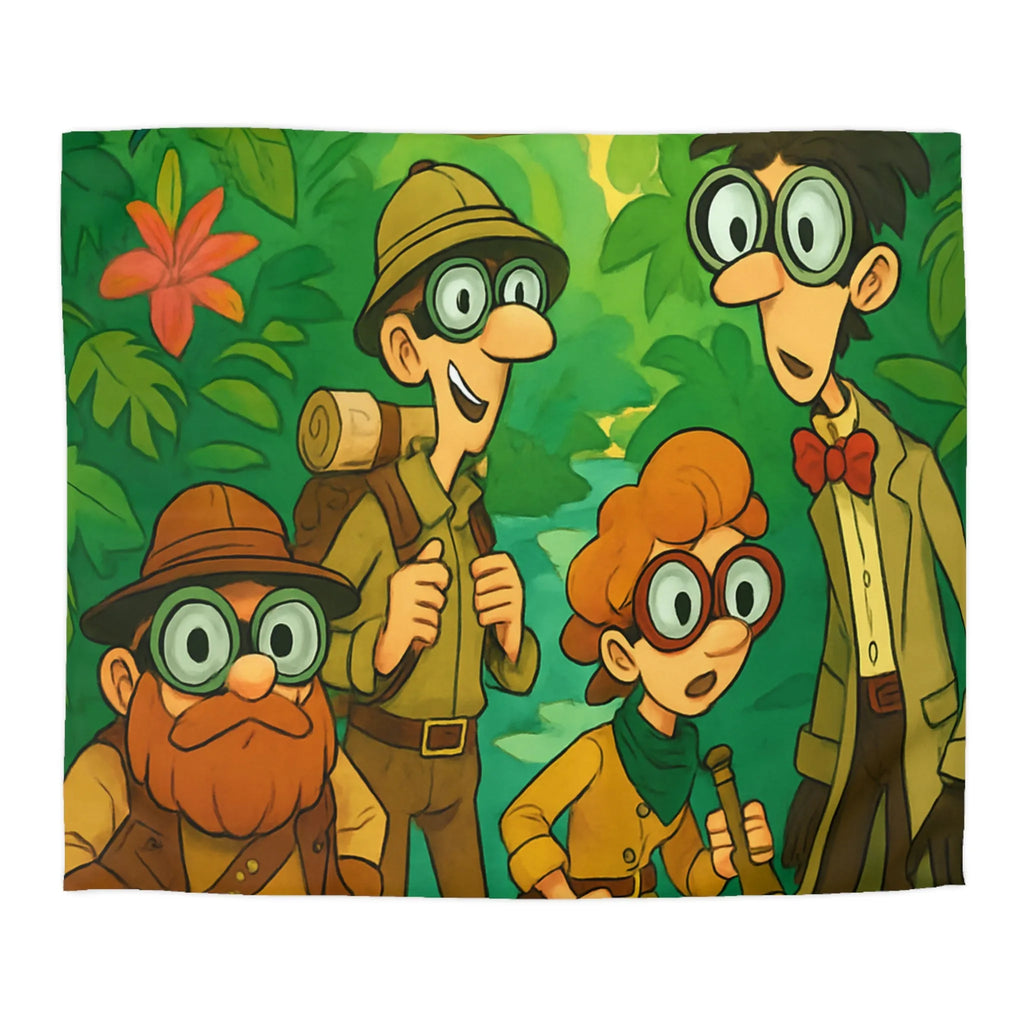 Housse de couette jungle colorée avec explorateurs, perroquet et singe aventureux