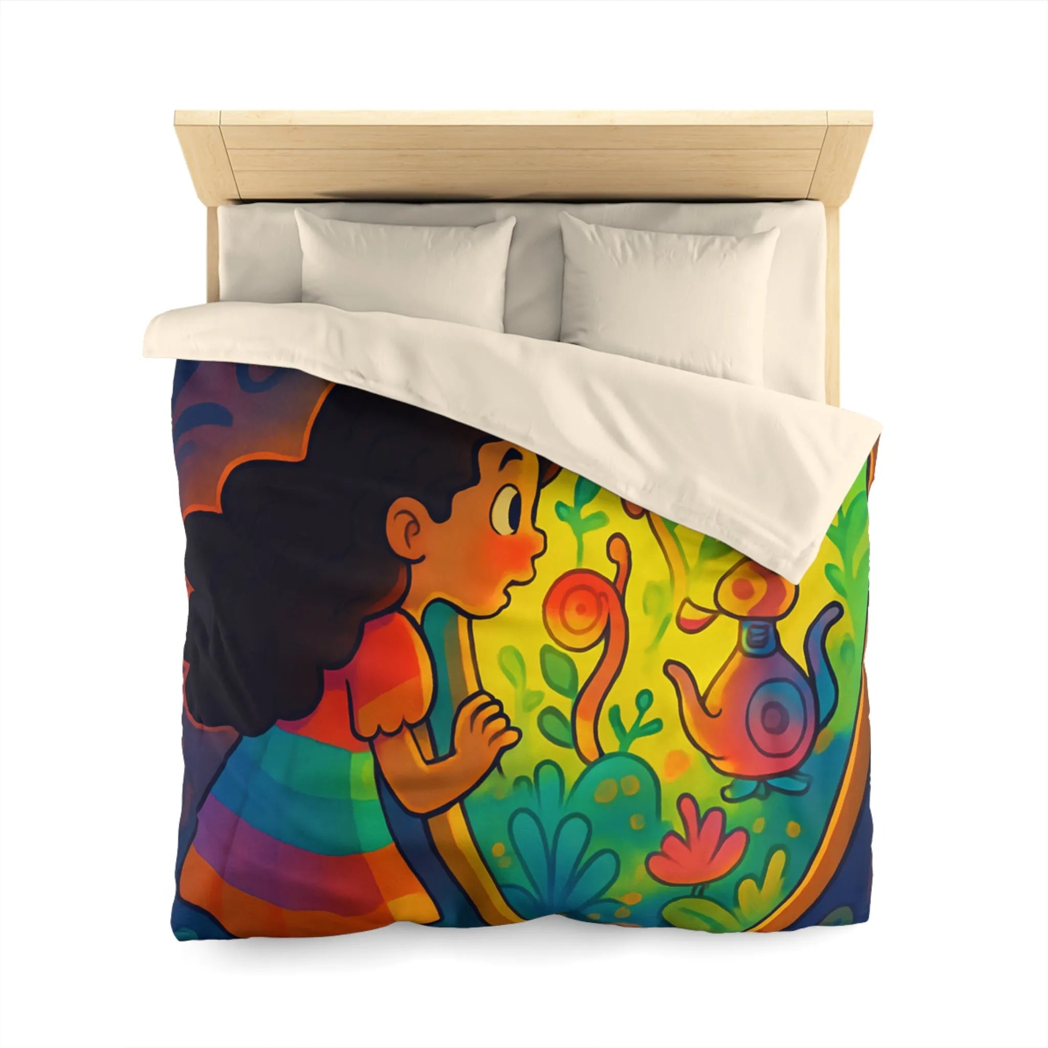 Housse de Couette Enfant Rêve Mystérieux Jardin Émerveillé Couleurs Vives Décor Imaginaire