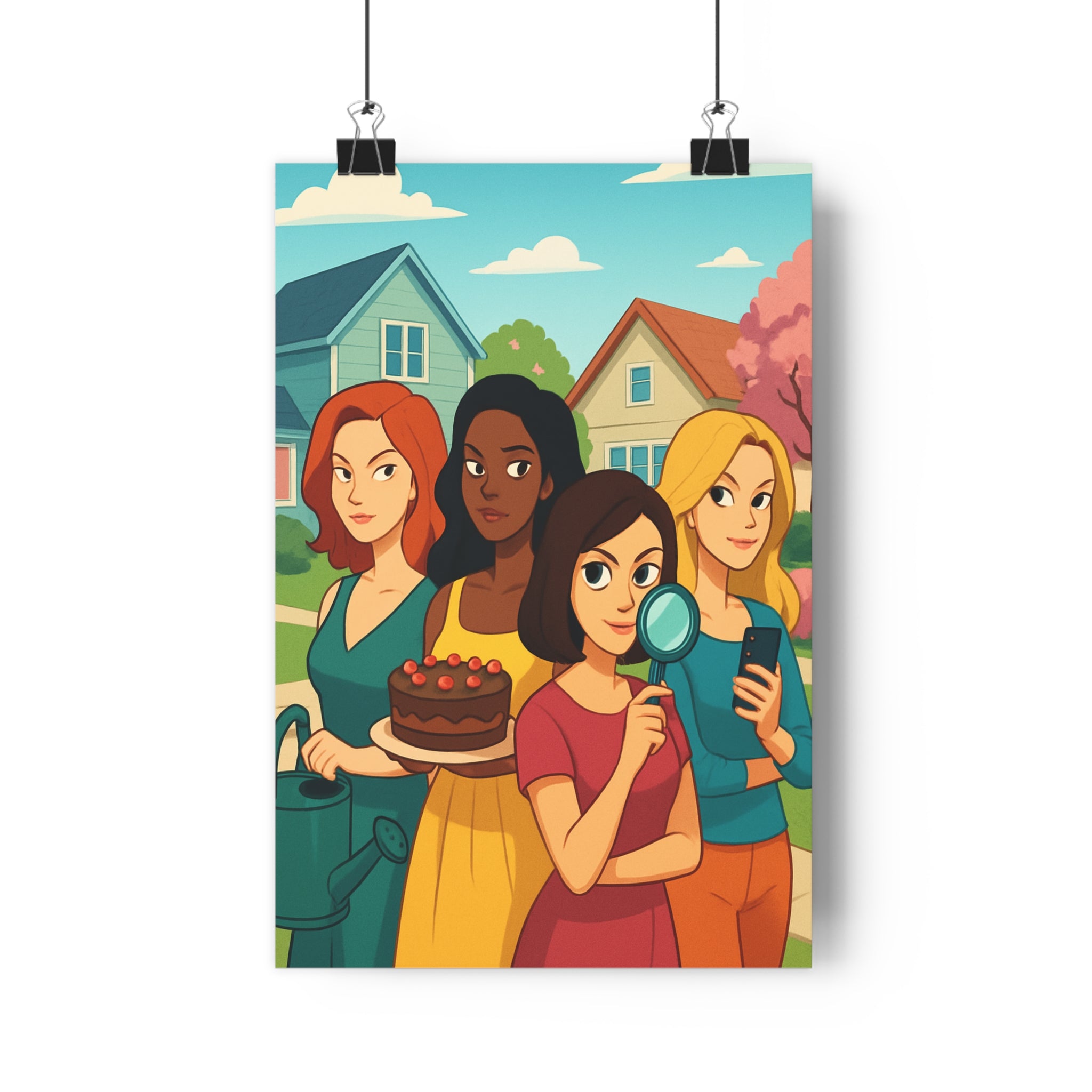 Poster décoratif cartoon animé couleurs vives joyeux salon chambre art moderne femmes mystérieuses qualité