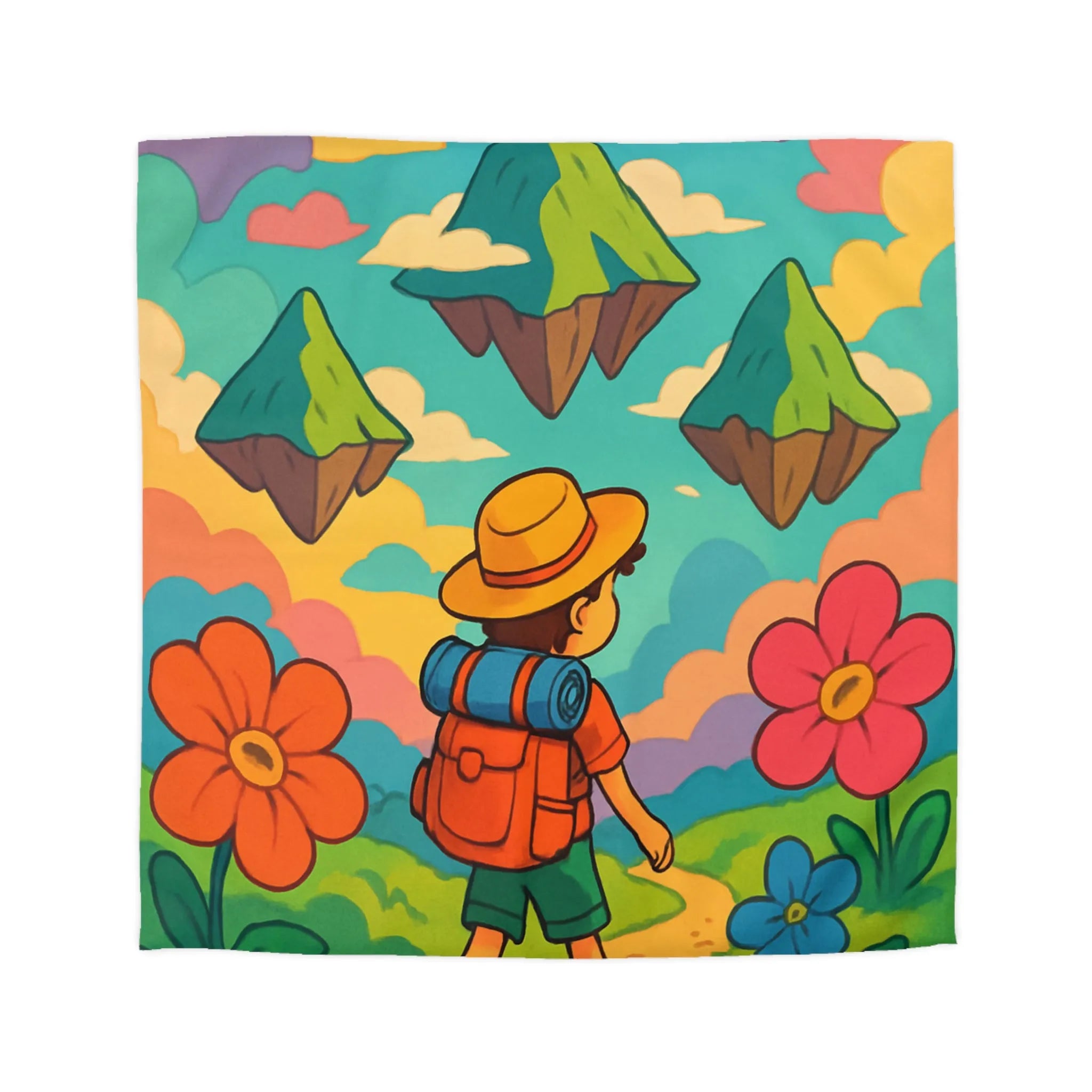 Enchanted Forest Adventure with Cute Clouds: Kid's Dreamland Bedding Set Design