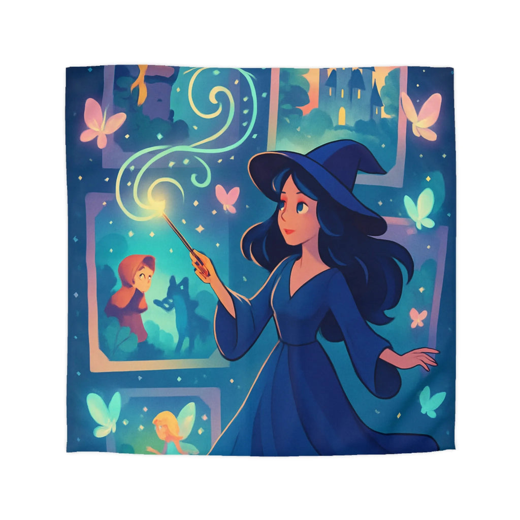 Housse de couette féérique avec sorcière et papillons dans un univers enchanteur pour enfants
