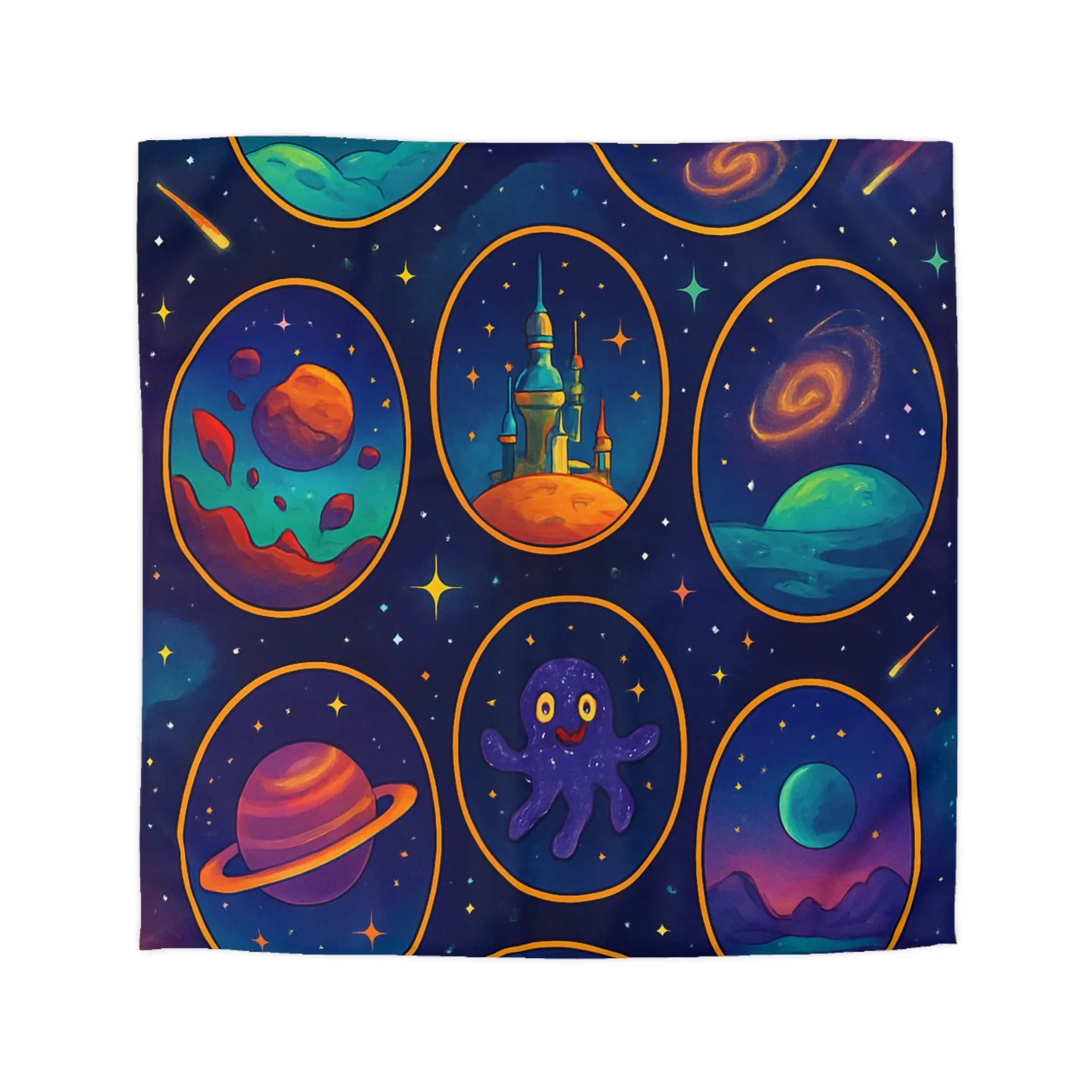 Housse de couette colorée de l'espace avec planètes et étoiles pour chambre enfant