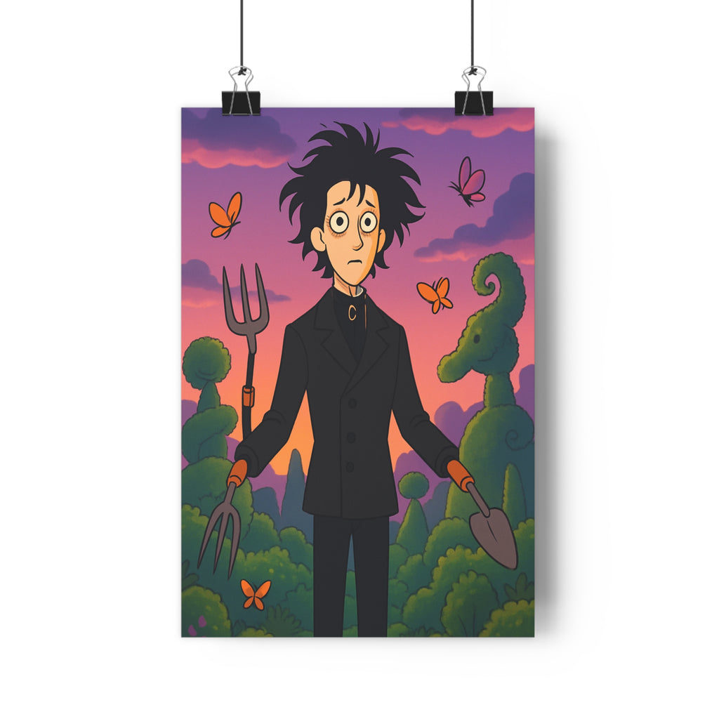 Poster décoratif romantique gothique dessin animé violet rose jardin personnage unique maison chambre qualité