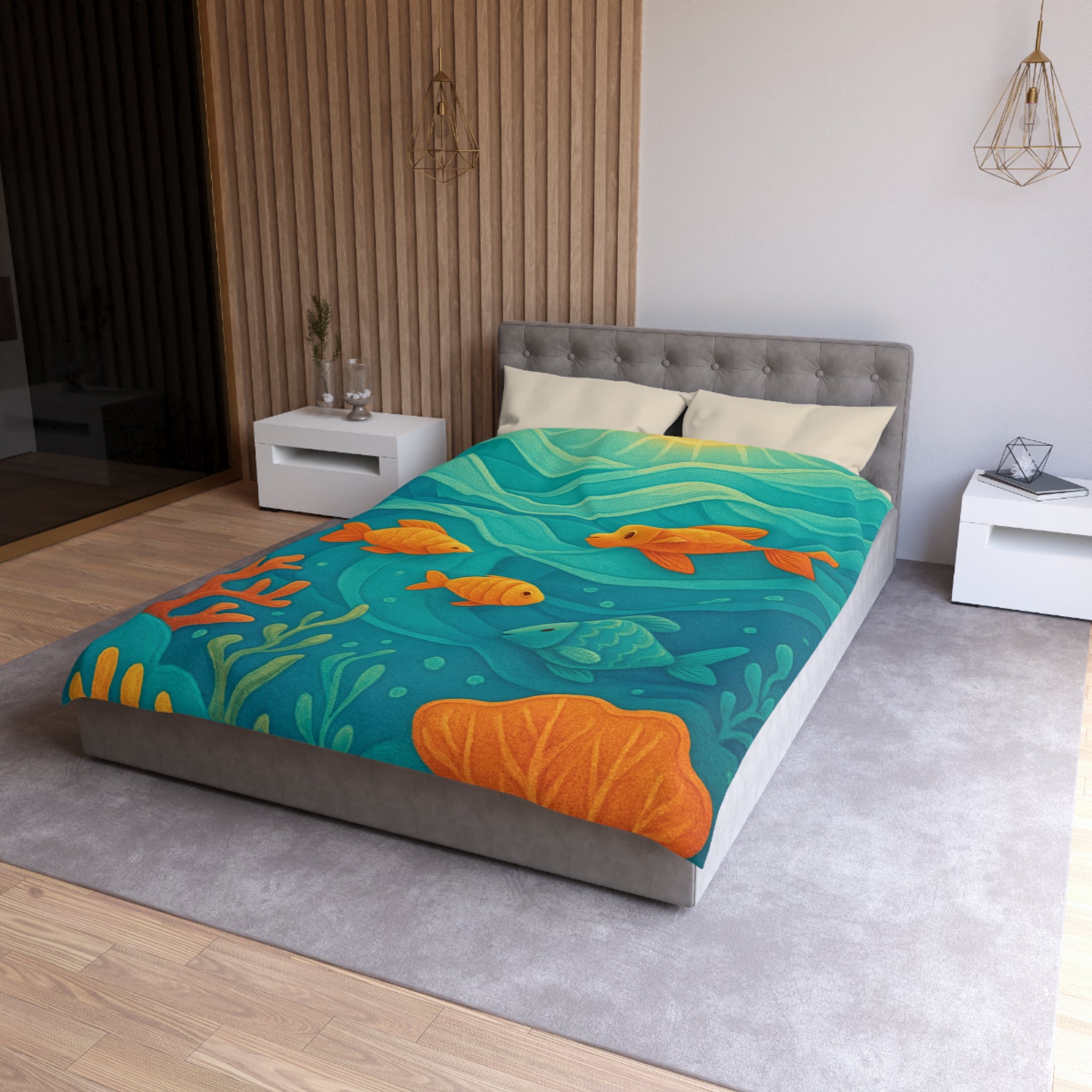 Housse de couette océan avec poissons colorés et coraux, ambiance marine apaisante