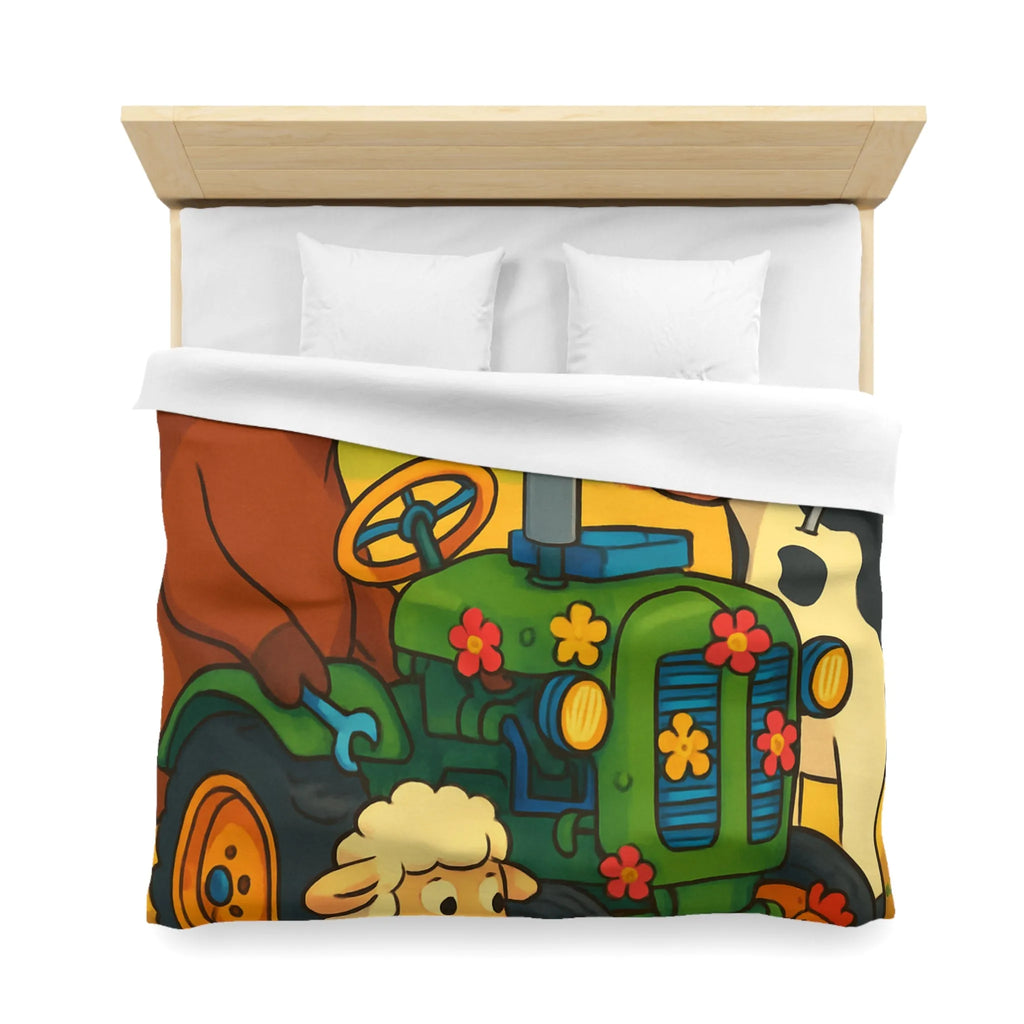 Housse de couette colorée avec animaux amusants à la ferme et tracteur ludique