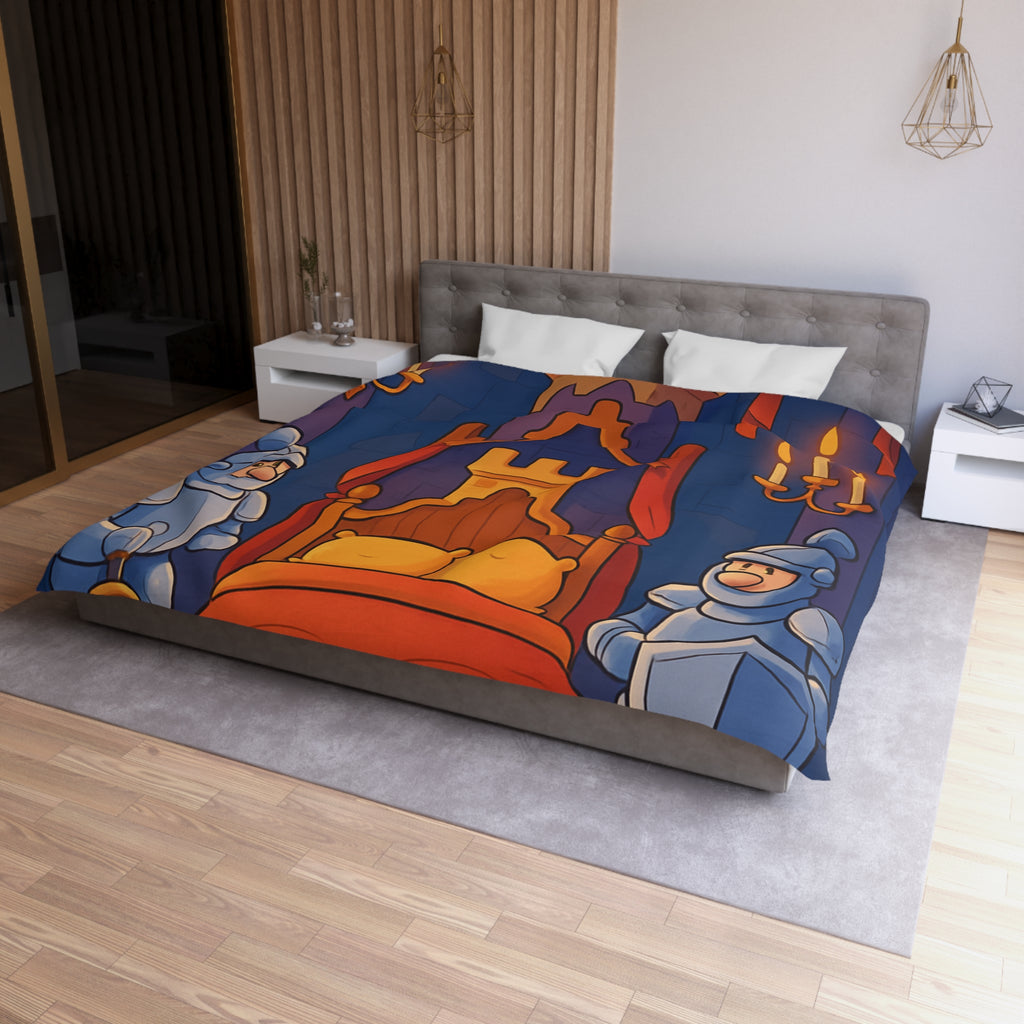 Housse de couette style médiéval avec chevaliers et lit à baldaquin animé