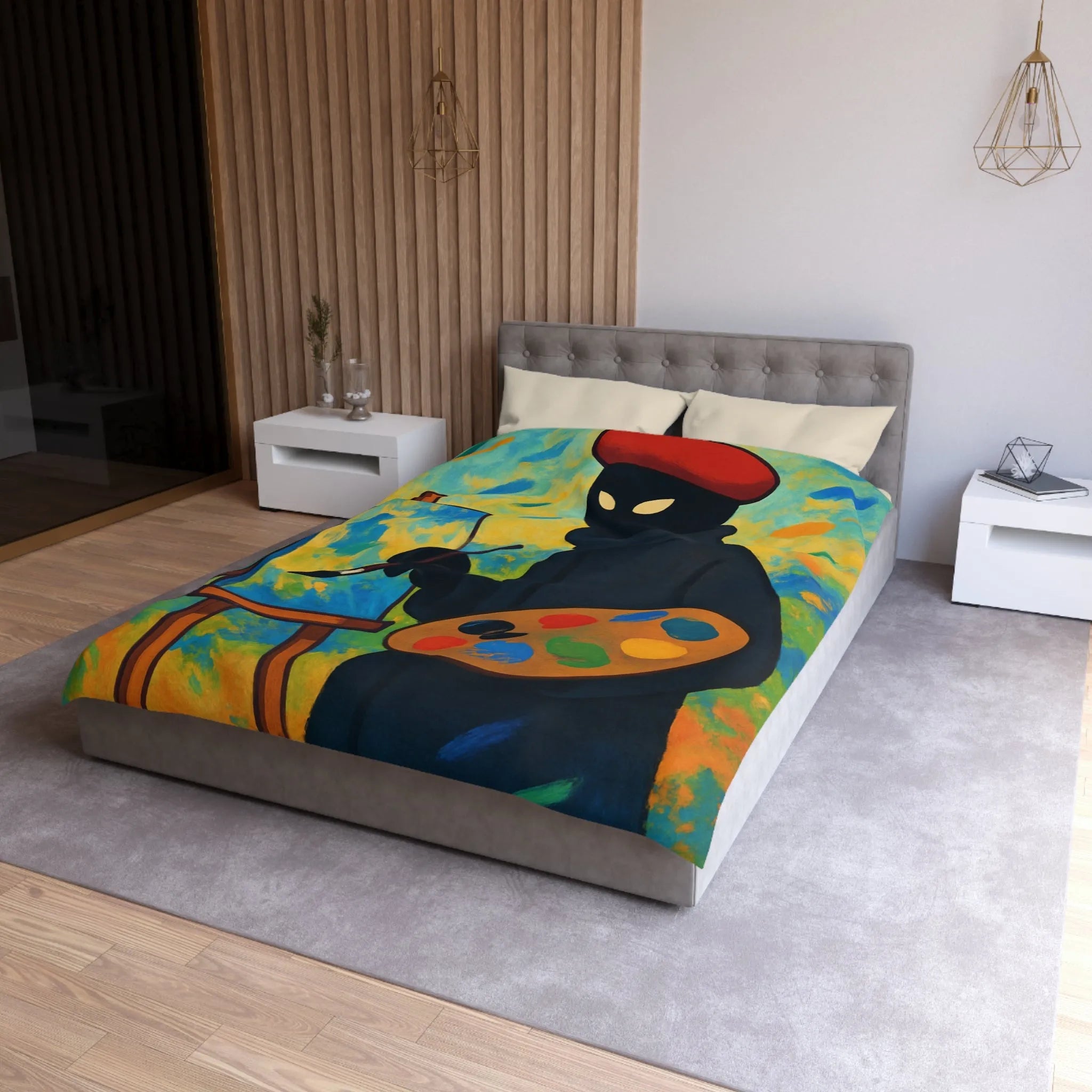 Housse de couette artiste mystérieux avec palette et paysage abstrait coloré