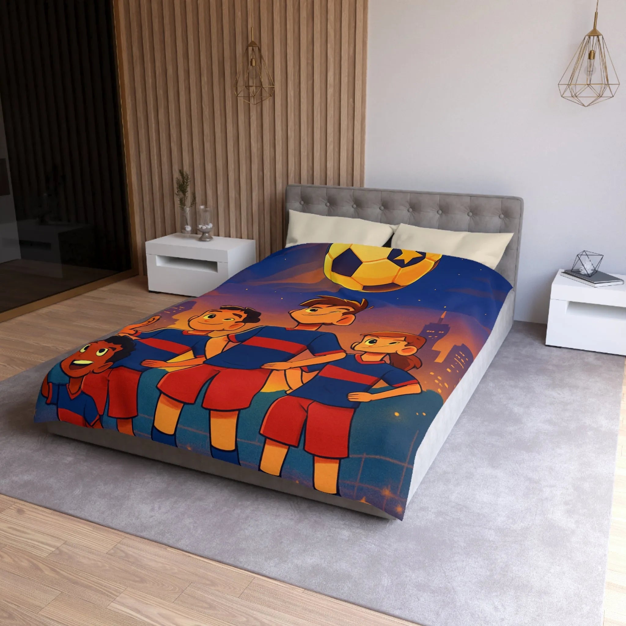Housse de Couette Enfants avec Équipe de Football et Ballon Étoilé en Soirée