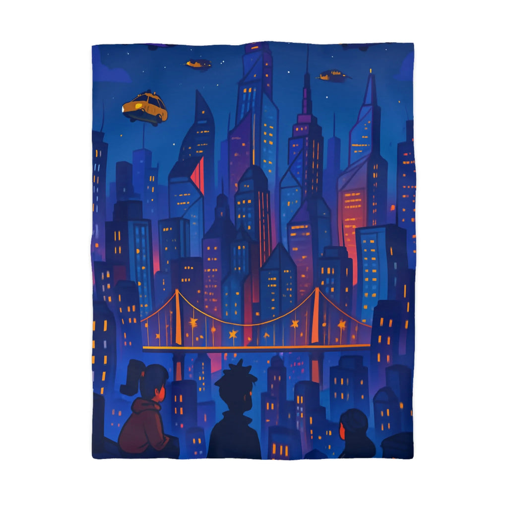 Explorez le rêve futuriste urbain vibrant avec taxis volants pour votre chambre moderne