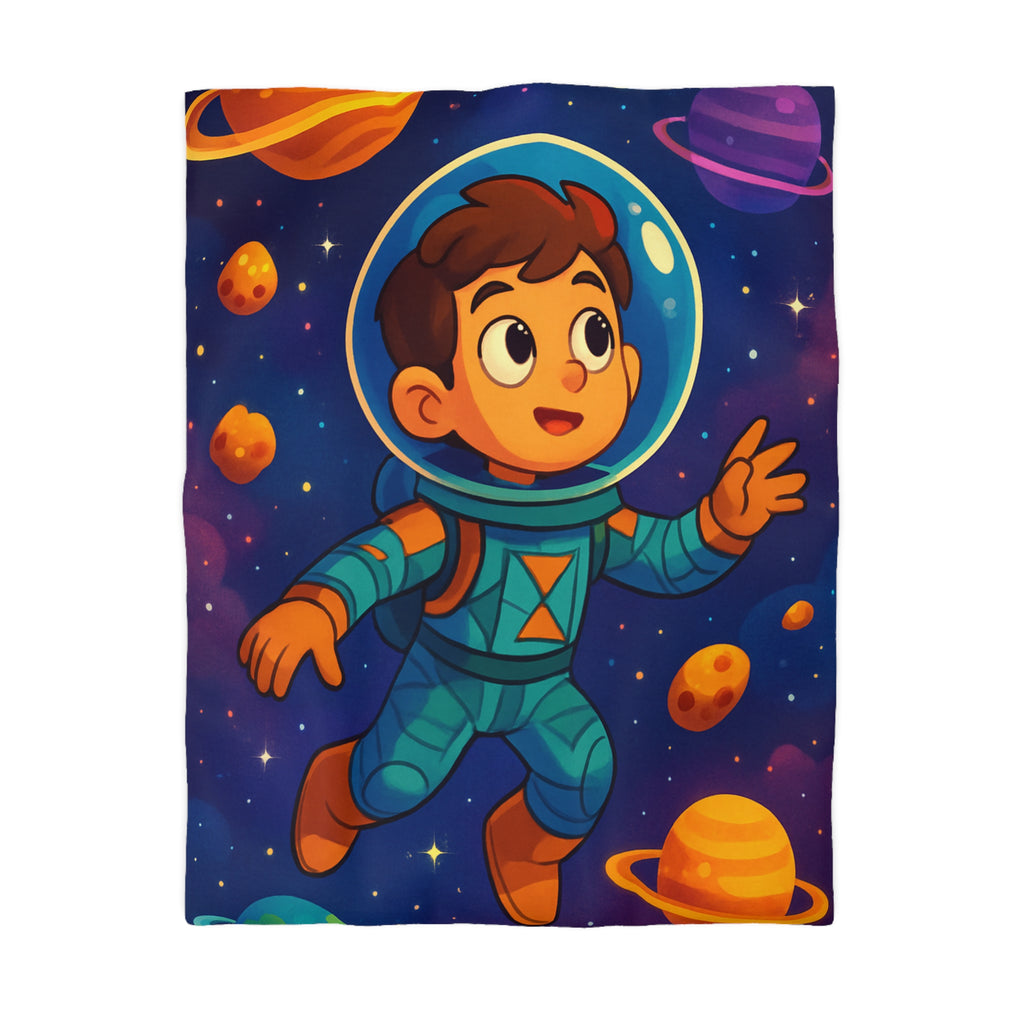 Housse de couette spatiale pour enfants avec planète, étoile, comète et astronaute adorable