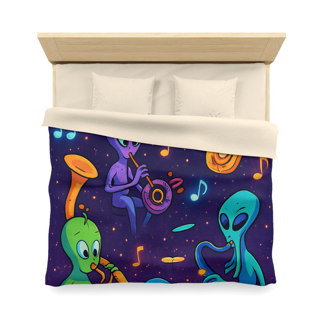 Housse de Couette Motif Aliens Musiciens Colorés Enchantant L'univers Spatial Fantastique