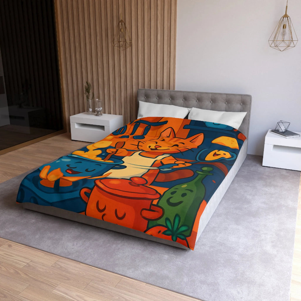 Adorable Chat Cuisinier Heureux dans une Cuisine Colorée et Animée avec Accessoires Joyeux