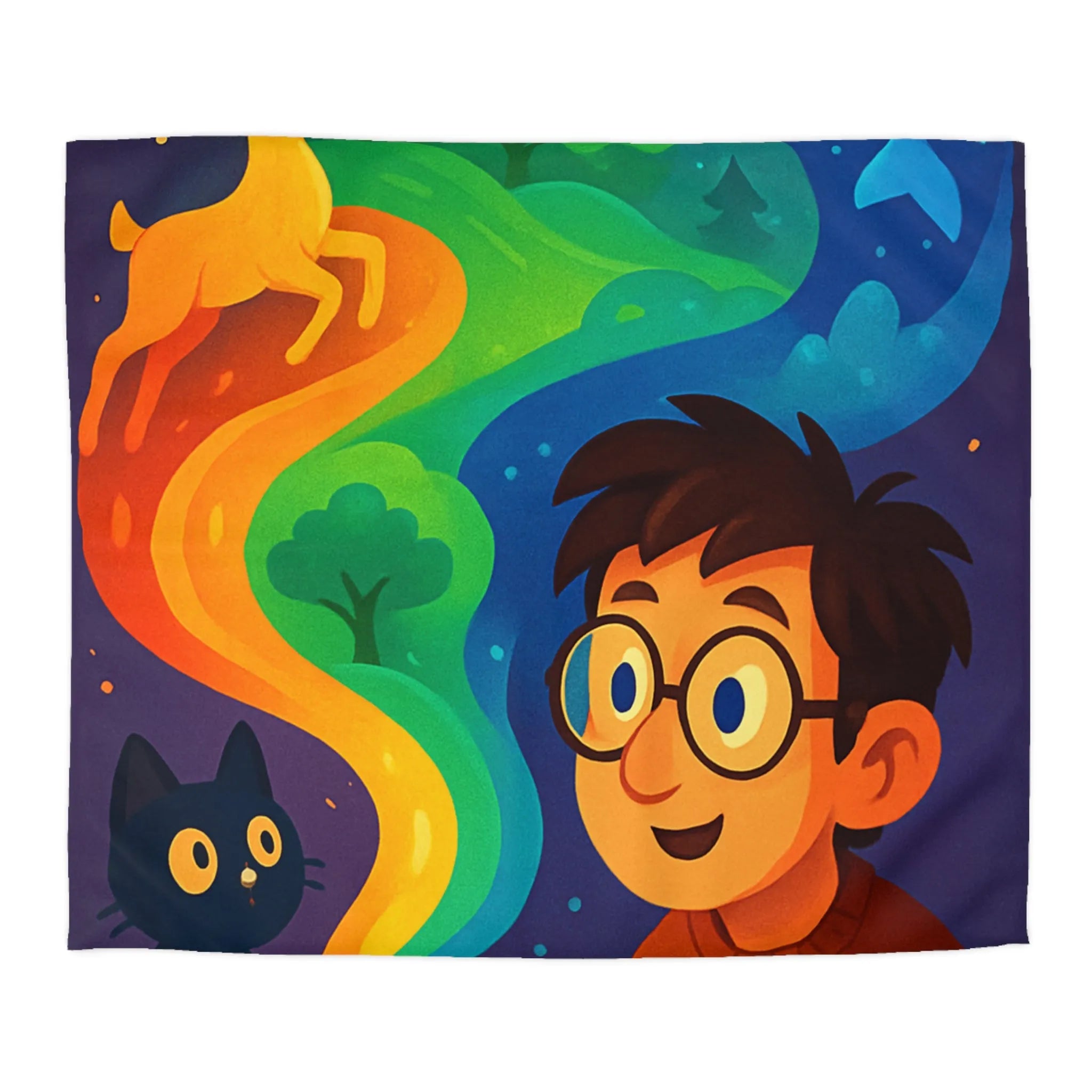 Housse de couette colorée illustrée avec artiste, palette et animaux fantastiques