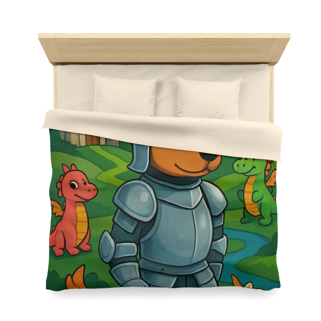Housse de couette enfant chevalier courageux avec dragon et licorne fantastiques