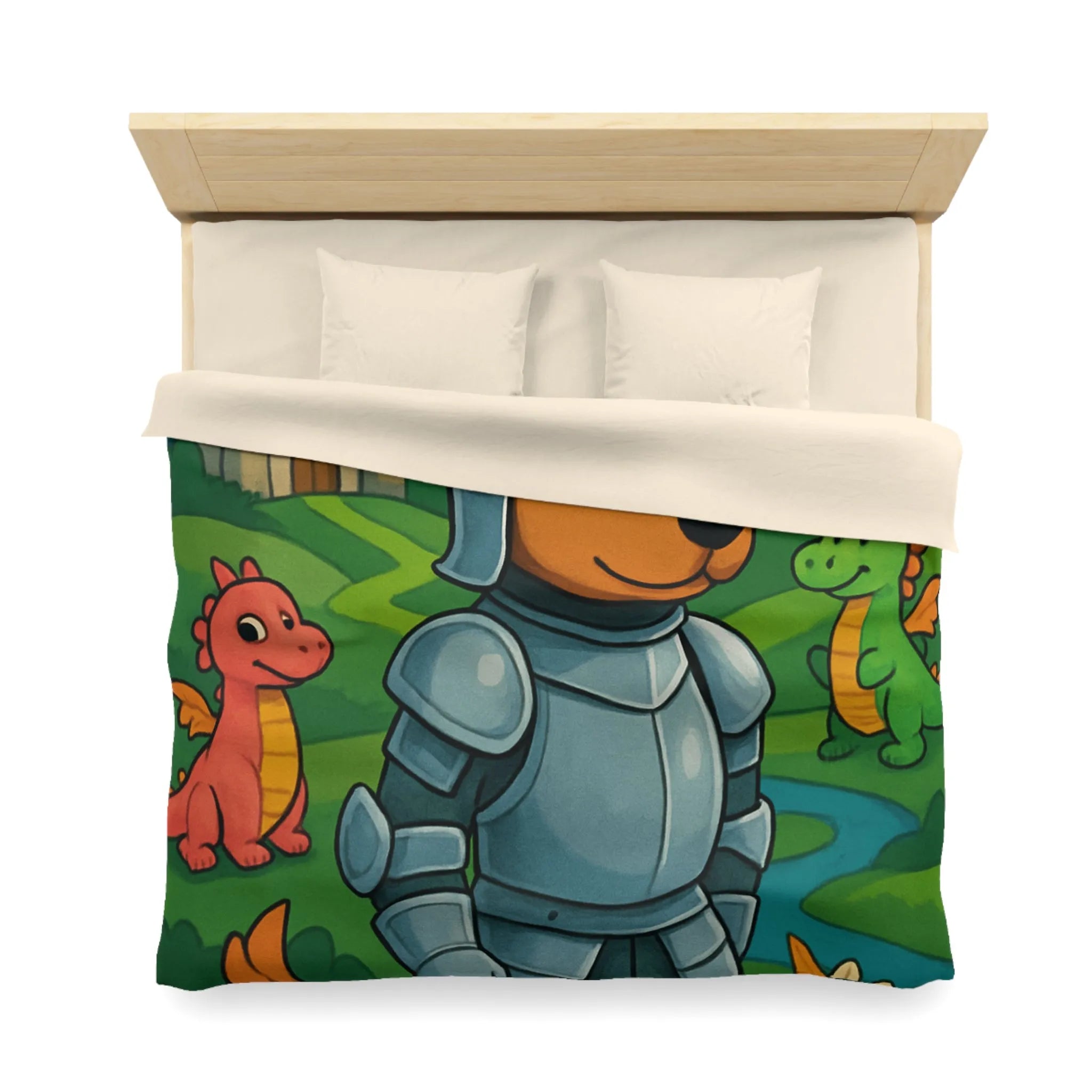 Housse de couette enfant chevalier courageux avec dragon et licorne fantastiques