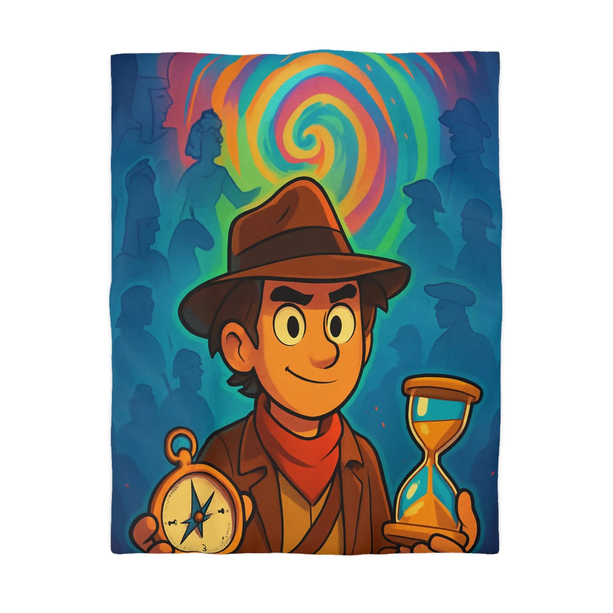 Décor Aventure Mystérieuse Housse de Couette avec Illustration de Voyageur et Sablier