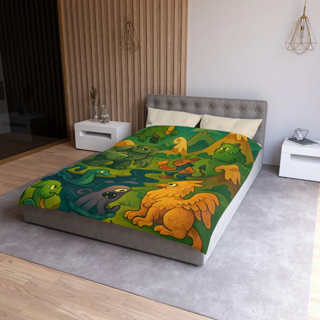 Housse de couette fantaisie créatures magiques et aventure pour chambre d'enfant unique