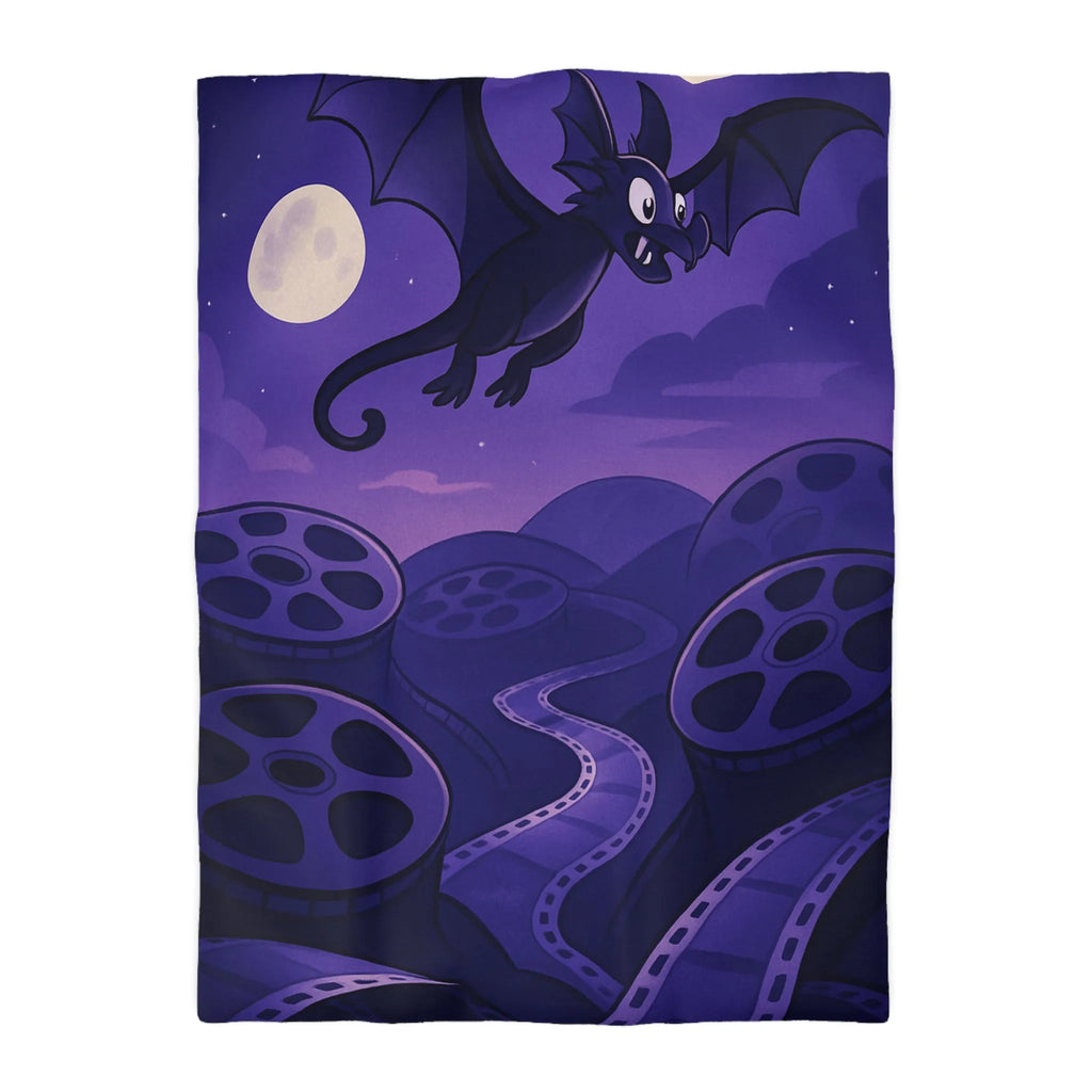 Housse de Couette avec Motif de Dragon et Bobines de Film sous Ciel Lunaire