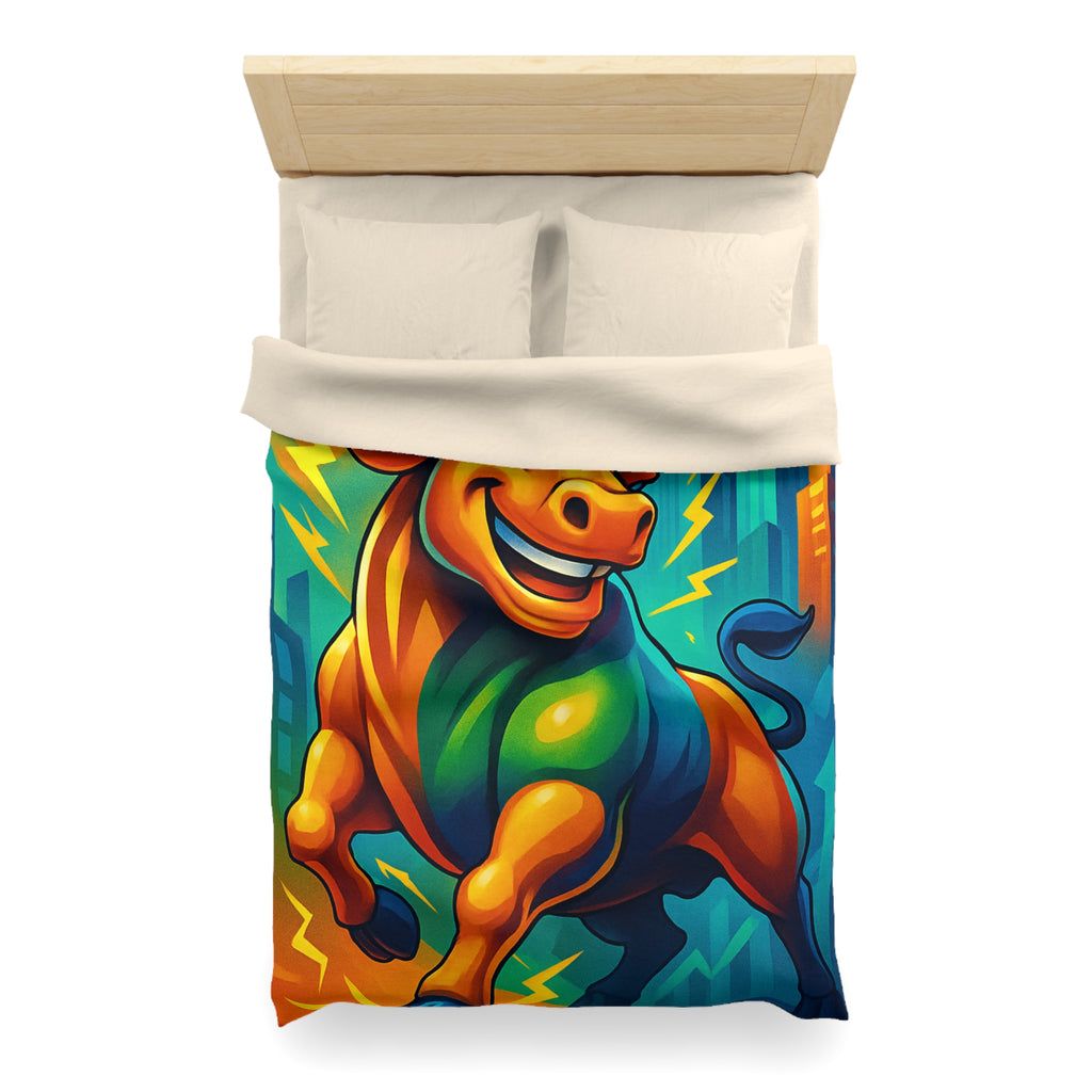 Illustration dynamique d'un taureau énergique avec gratte-ciel modernes et flèches ascendantes