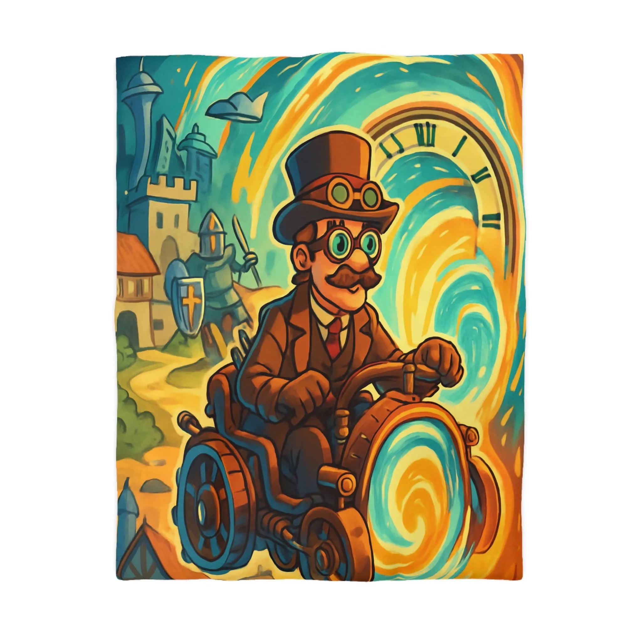 Housse de Couette Fantaisie : Voyageur Temporel en Machine Étrange Tourbillonnant à Travers Époques
