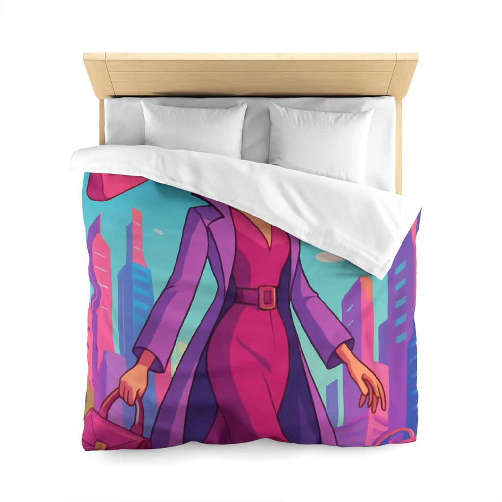 Élégante illustration urbaine rétro-futuriste avec personnage glamour et accessoires stylés en rose